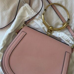 Pink Leather Crossbody Bag with Gold Ring Handle
